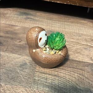 Brown Sloth Planter with Green Succulent